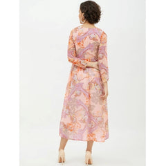 Mayawye Women's Polyester Printed Long Sleeves Calf-length Dress (Multicolor)