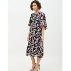 Mayawye Women's Polyester Chain Print Cap Sleeve Calf-length Dress (Multicolor)