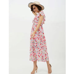 Mayawye Women's Polyester Floral One Shoulder Calf-length Dress (Multicolor)