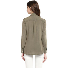 Mayawye Women's Rayon Solid Long Sleeves Standard Length Shirt (Olive Green)