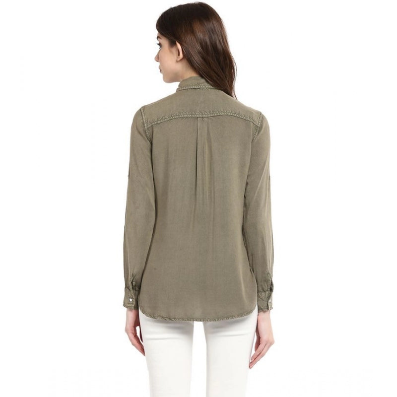 Mayawye Women's Rayon Solid Long Sleeves Standard Length Shirt (Olive Green)