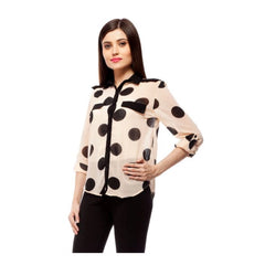 Mayawye Women's Polyester Polka Roll Up Sleeve Standard Length Shirt (Peach)