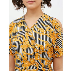 Mayawye Women's Polyester Printed Half Sleeve Long Jumpsuit (Yellow)