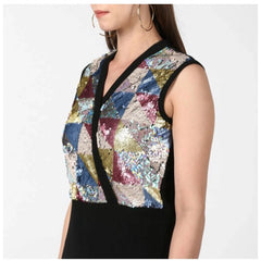 Mayawye Women's Polyester Embellished Sleeveless Jumpsuit (Black)