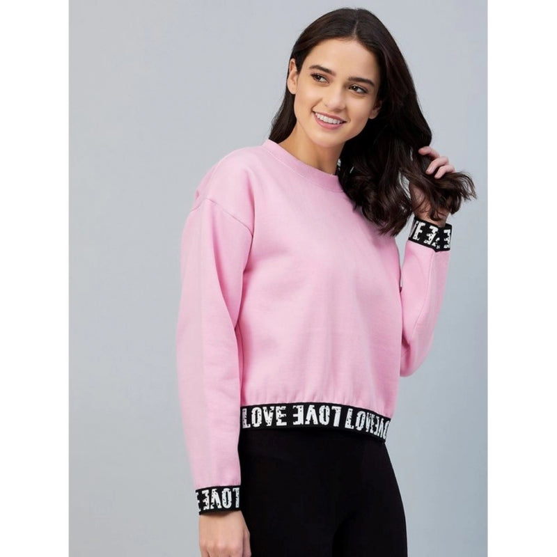 Mayawye Women's Fleece Solid Long Sleeves Sweatshirt (Pink)