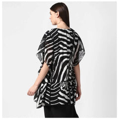 Mayawye Women's Polyester Printed Short Sleeve Shrug (Black)