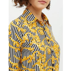 Mayawye Women's Polyester Printed Roll Up Sleeve Standard Length Shirt (Mustared)