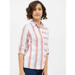 Mayawye Women's Cotton Striped Long Sleeves Standard Length Shirt (Pink)