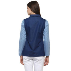 Mayawye Women's Denim Patch Work Long Sleeves Regular Top (Blue)