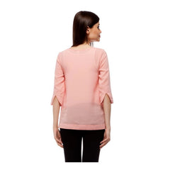 Mayawye Women's Polyester Solid 3-4th Sleeves Regular Top (Peach)
