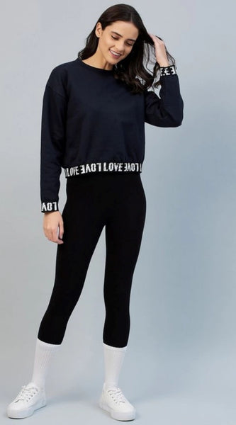 Mayawye Women's Fleece Solid Long Sleeves Sweatshirt (Navy)