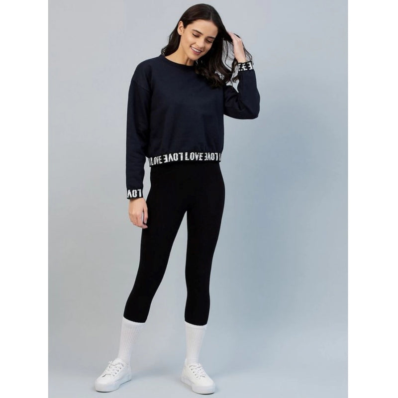Mayawye Women's Fleece Solid Long Sleeves Sweatshirt (Navy)