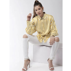 Mayawye Women's Polyester Striped Long Sleeves Top (Yellow)
