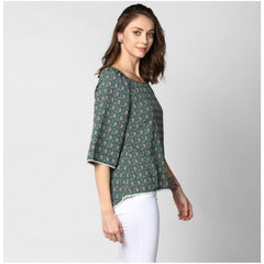 Mayawye Women's Polyester Printed 3-4th Sleeves Top (Green)