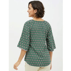 Mayawye Women's Polyester Printed 3-4th Sleeves Top (Green)