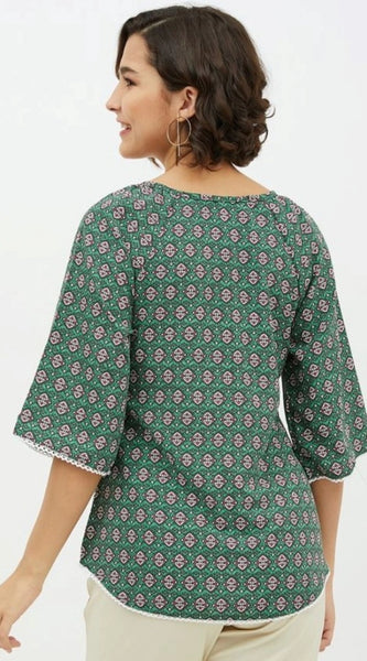 Mayawye Women's Polyester Printed 3-4th Sleeves Top (Green)