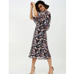 Mayawye Women's Polyester Chain Print Cap Sleeve Calf-length Dress (Multicolor)