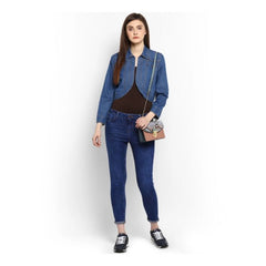 Mayawye Women's Denim Solid 3-4th Sleeves Shrug (Blue)