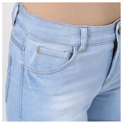 Mayawye Women's Denim Solid Buttoned Shorts (Blue)