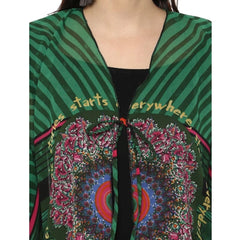 Mayawye Women's Polyester Printed Kaftan Sleeve Shrug (Green - Multicolor)