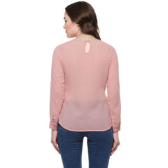 Mayawye Women's Polyester Solid Long Sleeves Regular Top (Pink)