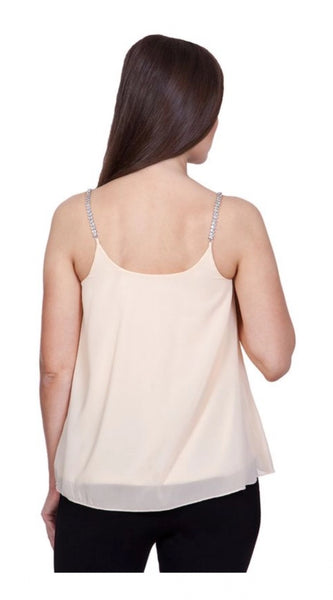 Mayawye Women's Polyester Solid Shoulder Straps Regular Top (Beige)