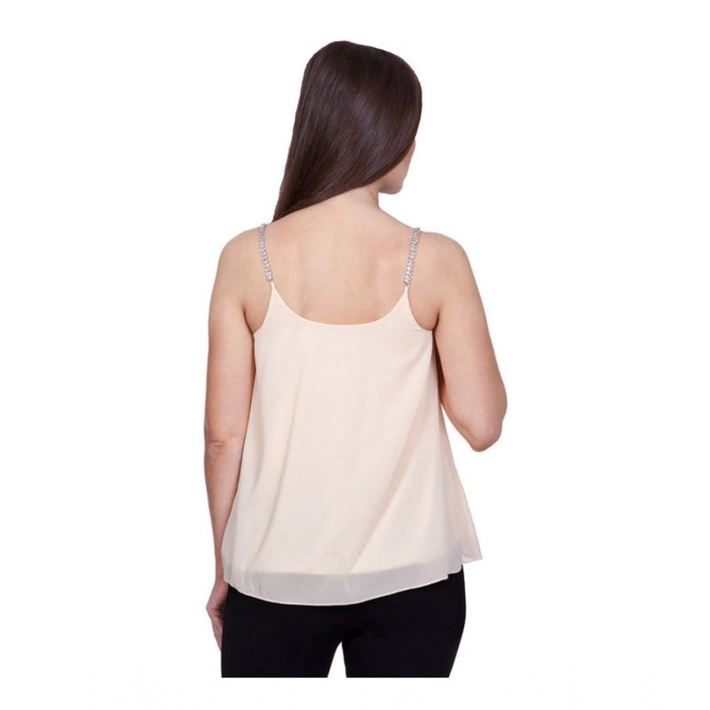 Mayawye Women's Polyester Solid Shoulder Straps Regular Top (Beige)