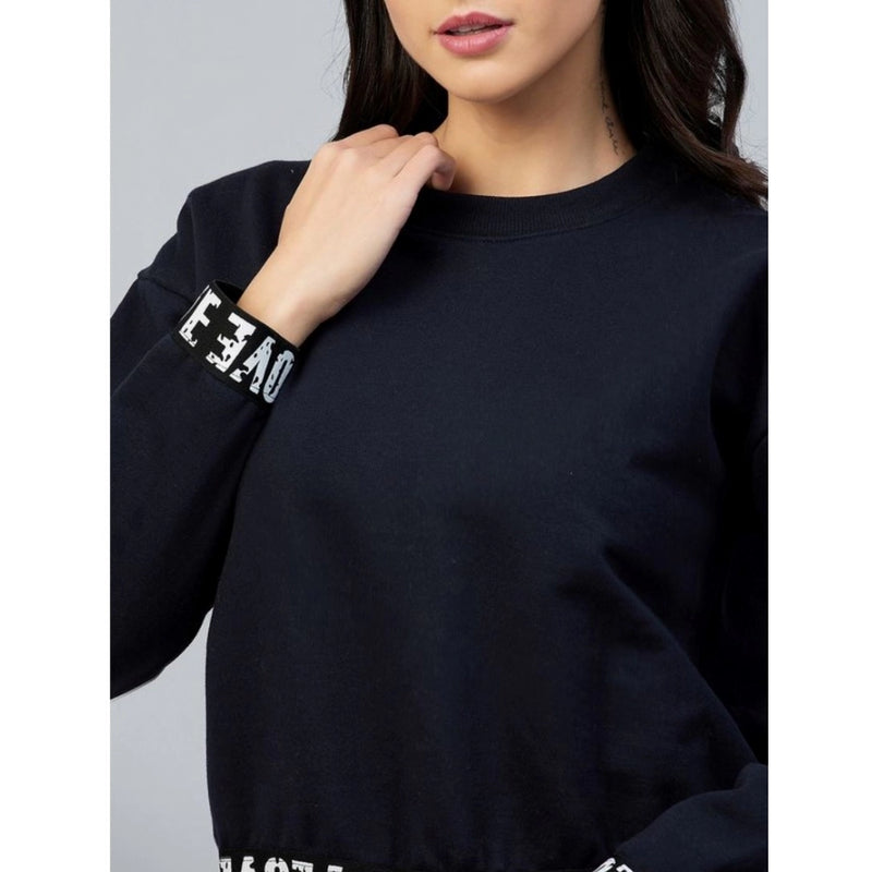 Mayawye Women's Fleece Solid Long Sleeves Sweatshirt (Navy)