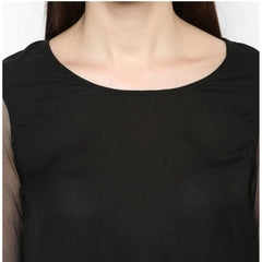 Mayawye Women's Polyester Solid Tier Sleeve Top (Black)