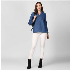 Mayawye Women's Denim Solid Long Sleeves Top (Blue)