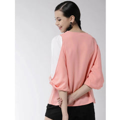 Mayawye Women's Polyester Colour Block Slit Sleeve Top (Pink)