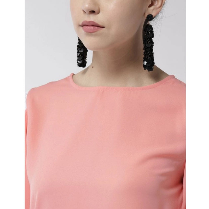 Mayawye Women's Polyester Colour Block Slit Sleeve Top (Pink)