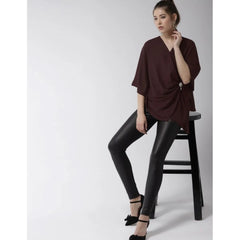 Mayawye Women's Polyester Solid Cape Sleeve Top (Maroon)