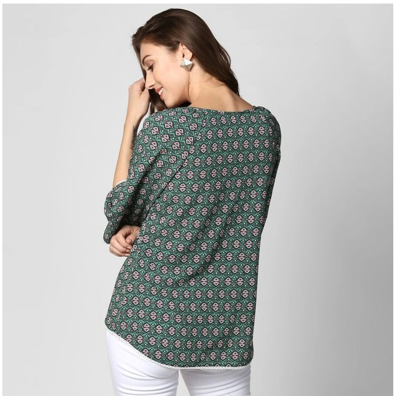Mayawye Women's Polyester Printed 3-4th Sleeves Top (Green)