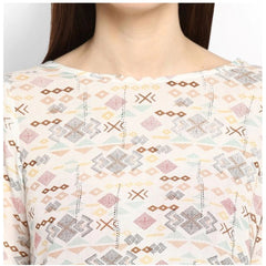 Mayawye Women's Rayon Crepe Printed Ruffle Sleeve Top (Off White - Red)