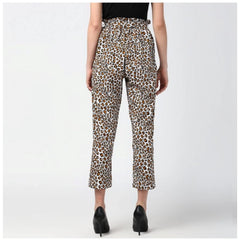 Mayawye Women's Polyester Animal Print Elasticated Trousers (White - Yellow)