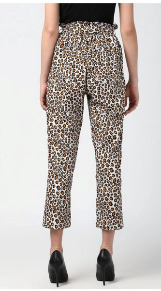 Mayawye Women's Polyester Animal Print Elasticated Trousers (White - Yellow)