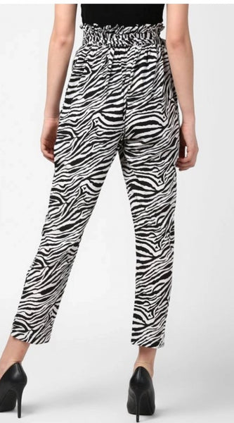 Mayawye Women's Polyester Animal Print Elasticated Trousers (Black - White)