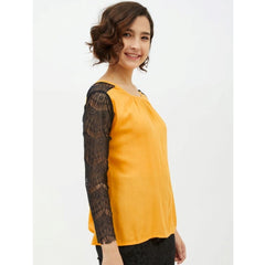 Mayawye Women's Rayon Lace Inserts Long Sleeves Top (Yellow)