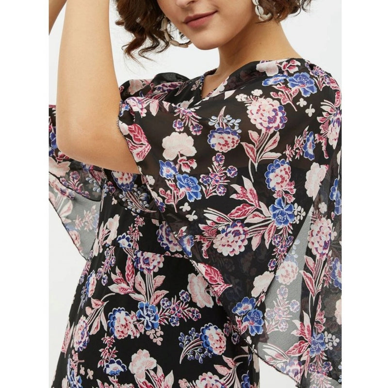 Mayawye Women's Polyester Chain Print Cap Sleeve Calf-length Dress (Multicolor)