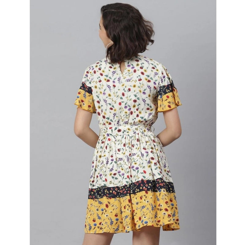 Mayawye Women's Polyester Floral Flutter Above Knee Dress (Multicolor)
