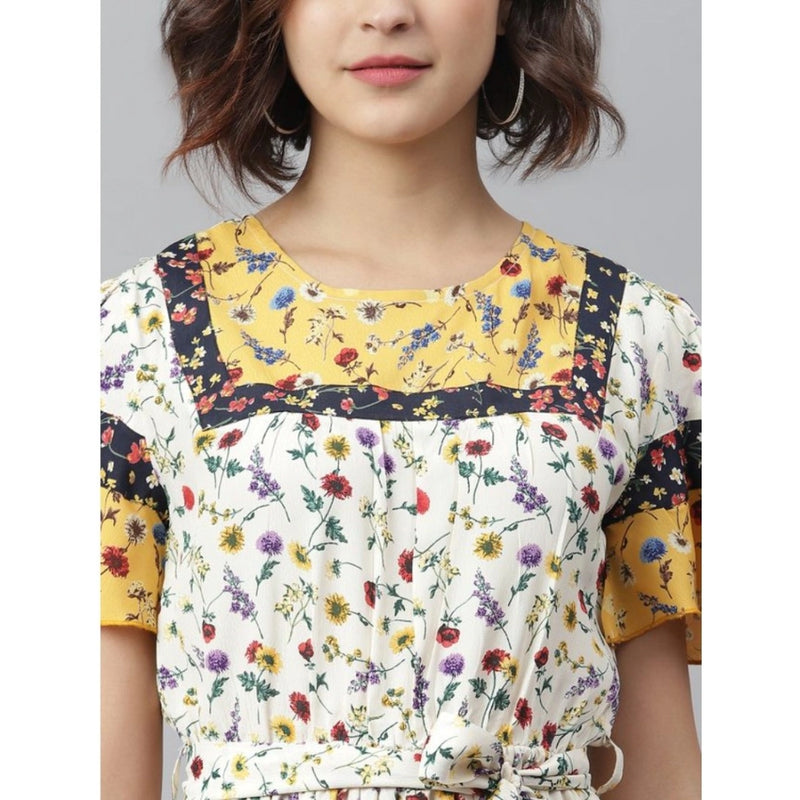 Mayawye Women's Polyester Floral Flutter Above Knee Dress (Multicolor)
