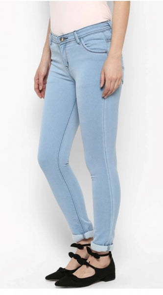 Mayawye Women's Denim Distressed Buttoned Jeans (Blue)