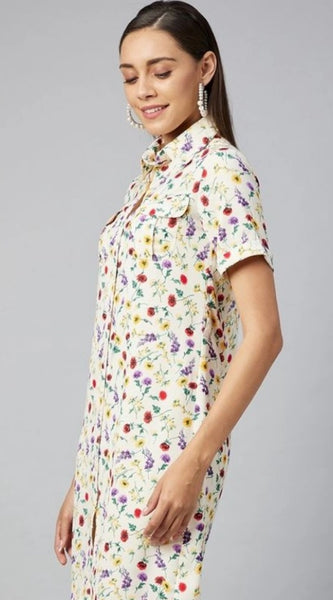 Mayawye Women's Polyester Floral Short Sleeve Above Knee Dress (Multicolor)