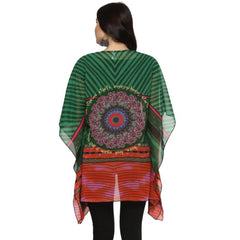 Mayawye Women's Polyester Printed Kaftan Sleeve Shrug (Green - Multicolor)