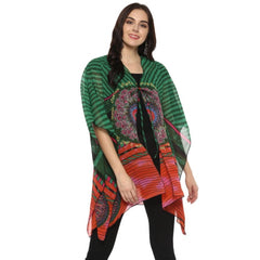 Mayawye Women's Polyester Printed Kaftan Sleeve Shrug (Green - Multicolor)