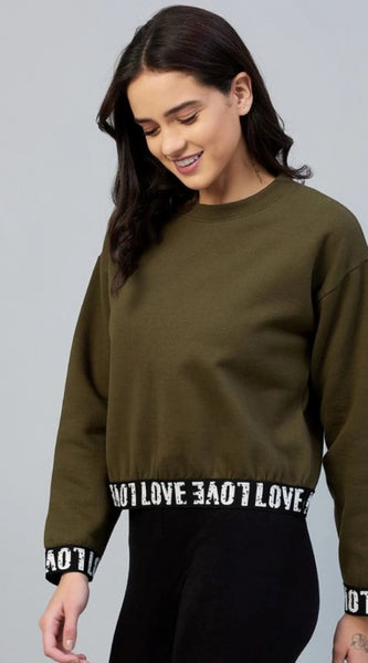 Mayawye Women's Fleece Solid Long Sleeves Sweatshirt (Olive)