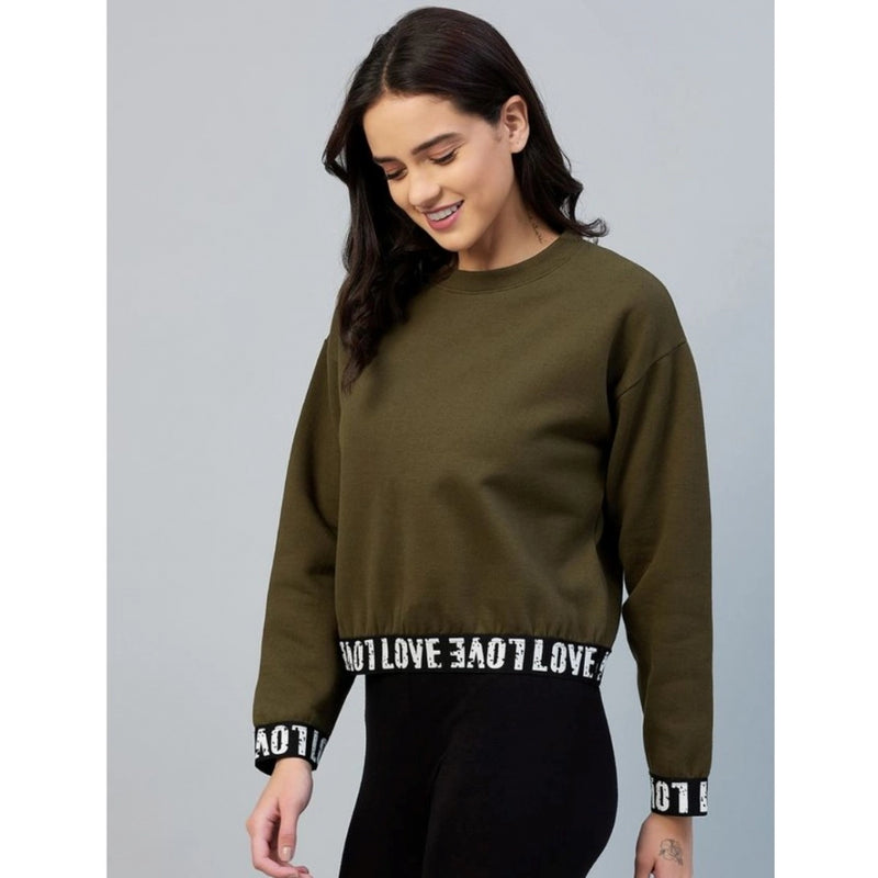 Mayawye Women's Fleece Solid Long Sleeves Sweatshirt (Olive)