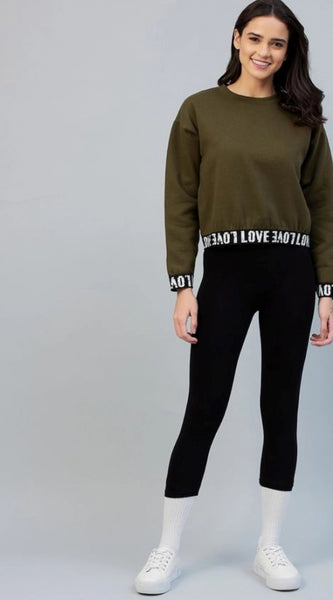 Mayawye Women's Fleece Solid Long Sleeves Sweatshirt (Olive)