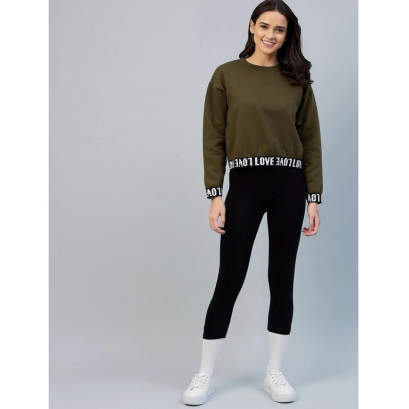 Mayawye Women's Fleece Solid Long Sleeves Sweatshirt (Olive)